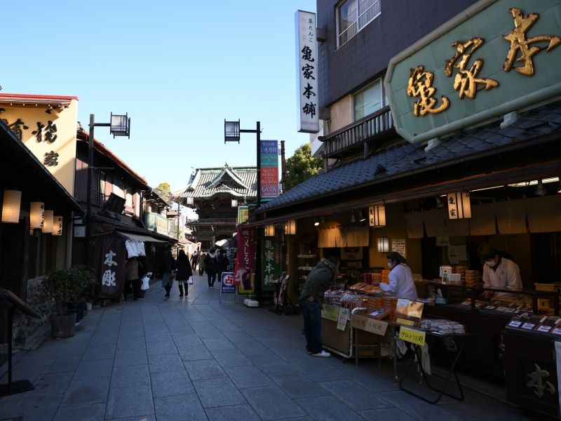 Tokyo Private Tour - (E) Shibamata - approach road to temple is full of delicacies from rice dumplings, hand-grilled rice crackers to pickled vegetables for locals. 