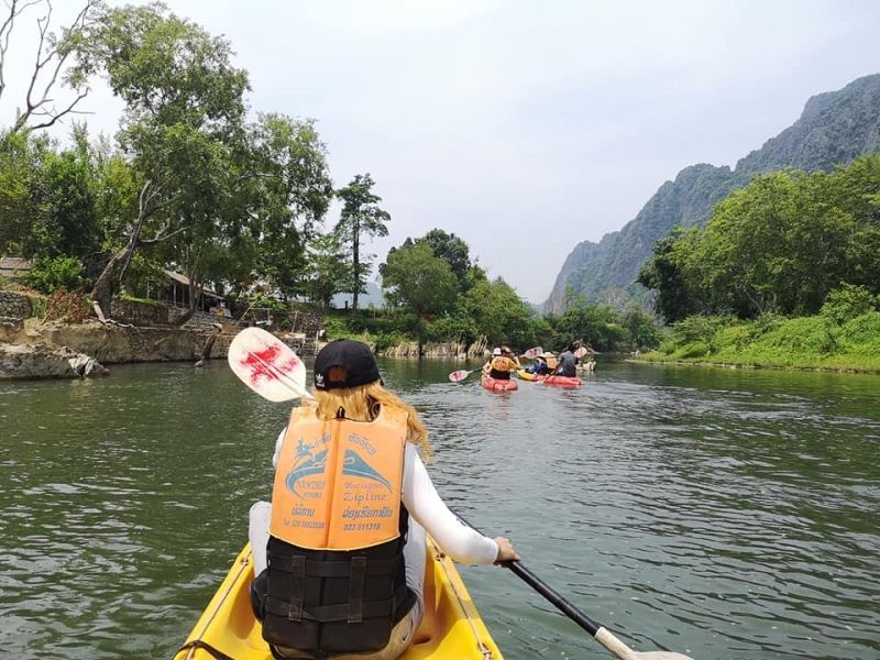 Vientiane Private Tour - View of the kayak activity along Namsong river