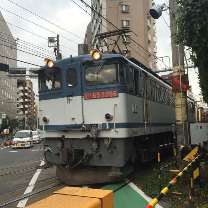 Tokyo Private Tour - A freight train at the railroad crossing near Nippori station