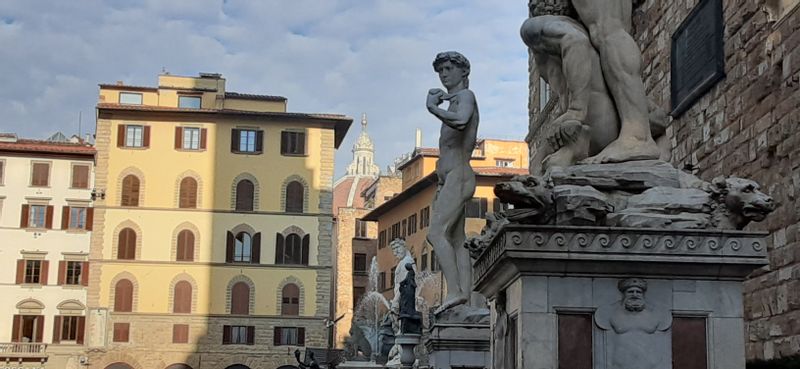 Florence Private Tour - Piazza della Signoria with a copy of David made to replace the original when it was moved to the Accademia. 