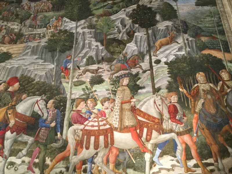 Florence Private Tour - Detail of the 15th-century chapel frescoes depicting the Journey of the Magi by Benozzo Gozzoli inside Palazzo Medici.