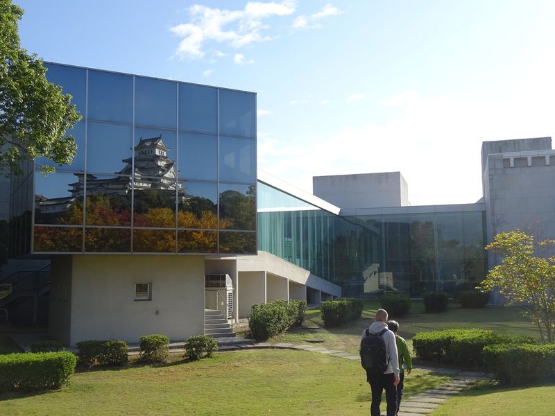 Himeji Private Tour - Himeji Castle reflected in History Museum building designed by famous Japanese architect, Kenzo Tange.