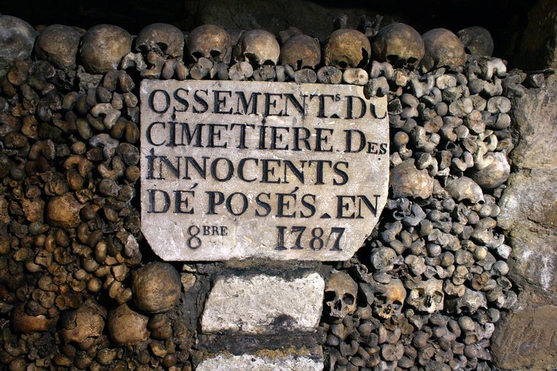 Paris Private Tour - Bones from the cemetery of Saints-Innocents in the catacombs museum, Paris, France