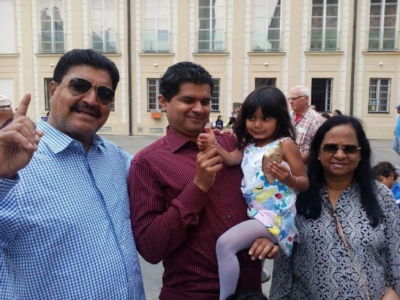 Prague Private Tour - My Indian friends on the Castle with my wife's-backed bread