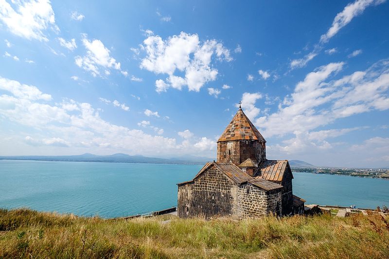 Yerevan Private Tour - a view from Sevan Monastery into Lake Sevan