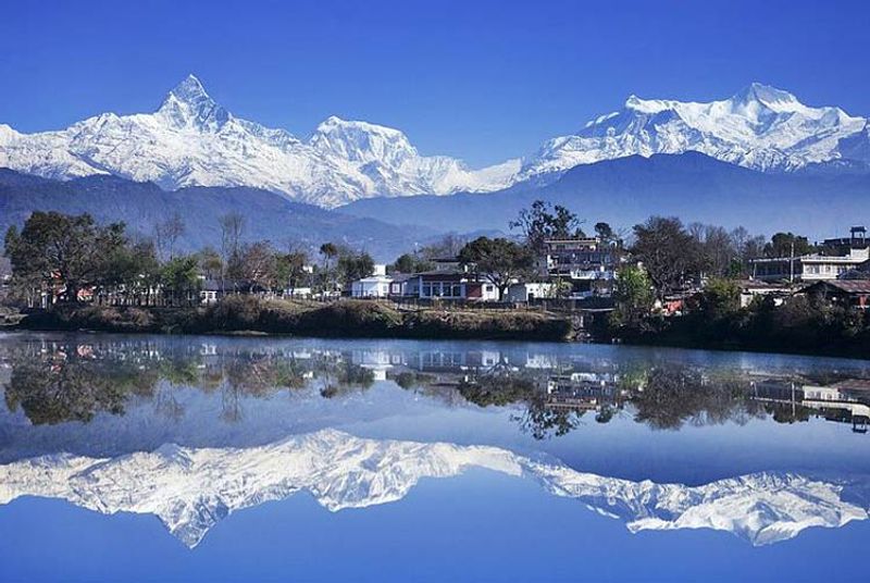 Kathmandu Private Tour - Mountain view from Pokhara Phewa Lake 