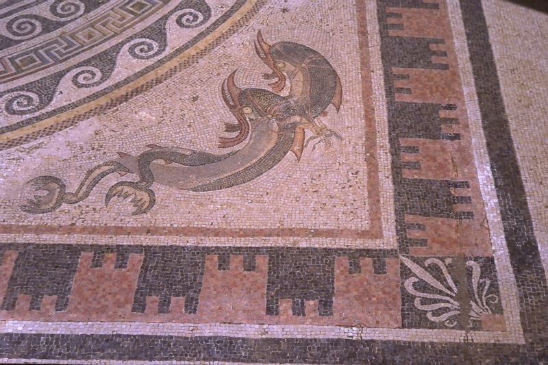 Mykonos Private Tour - Mosaic floor from the house of the Dolphins (detail)