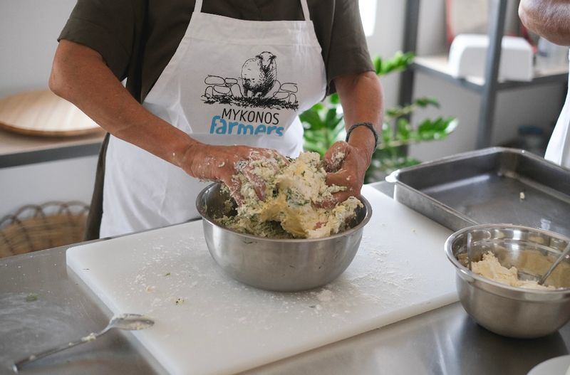 Mykonos Private Tour - Kneading the dough for pie