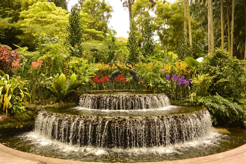 Singapore Private Tour - Crane Fountain at National Orchid Garden.