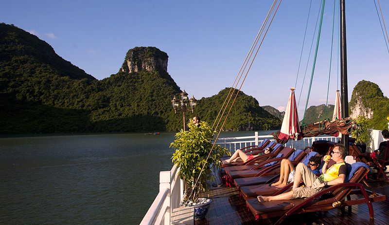 Hanoi Private Tour - sunbath on the Cruise