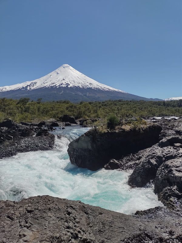 Puerto Varas Private Tour - Petrohué River falls, a worldwide tourist attraction, as you see the falls of foamy waters between rocks encased by the Osorno volcano, the river jumps between great masses of hard lava