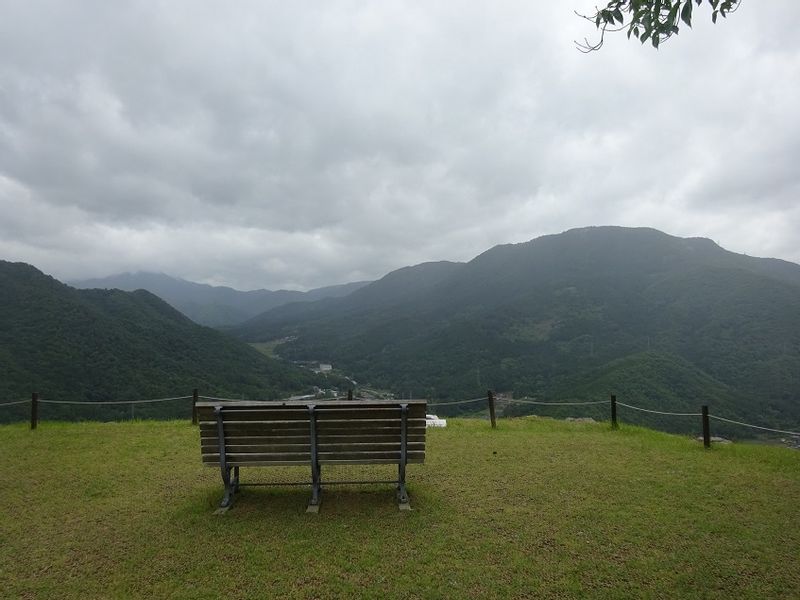 Himeji Private Tour - View from the mountaintop bench, Takeda Castle Ruins