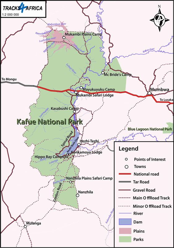 Lusaka Private Tour - Map of the Kafue National Park that you will be visiting