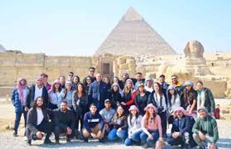 Giza Private Tour - Tourists and Egyptians in front of the pyramids