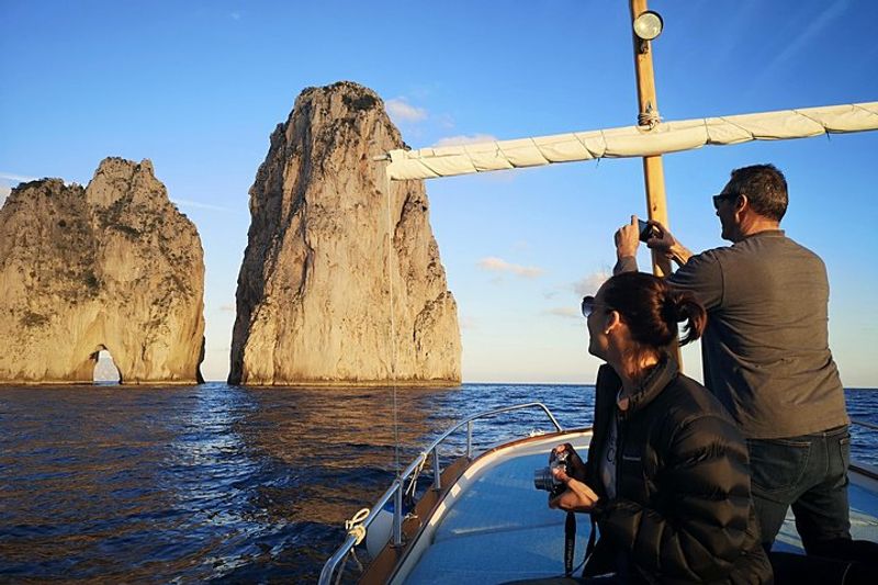 Capri Private Tour - Couple taking pictures during the boat tour