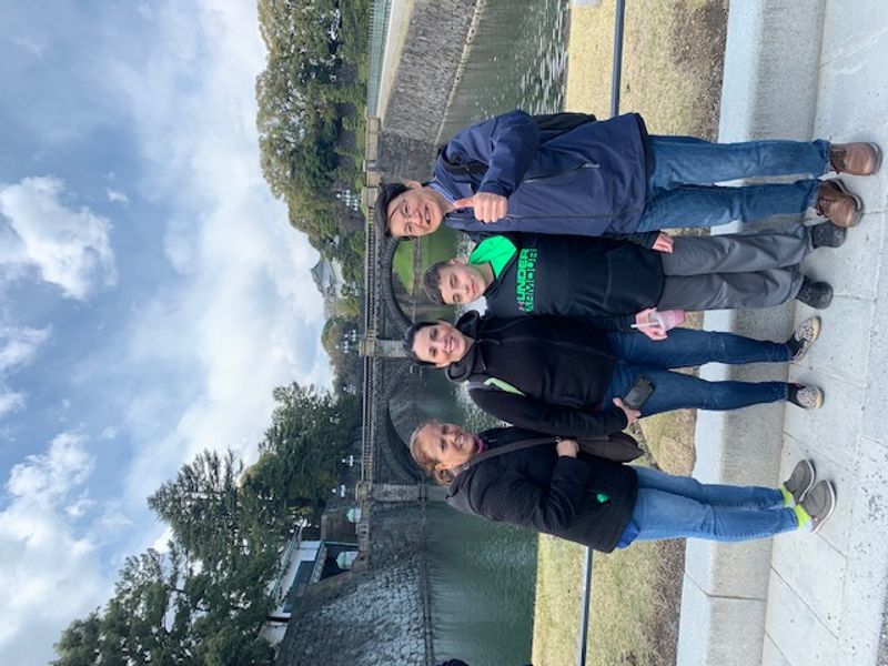 Tokyo Private Tour - My guests in front of the  iron double bridge, and stone Megane-bashi bridge at the Imperial Palace