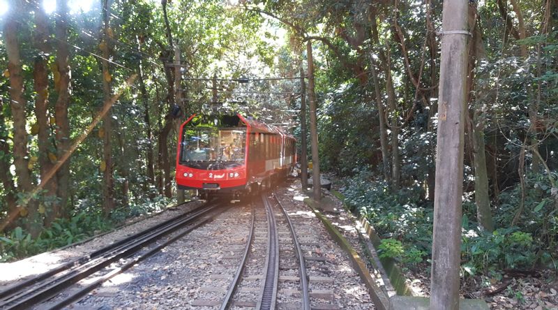 Rio de Janeiro Private Tour - There comes the train to the top of the Corcovado mountain, on our way to visit the Christ the Redeemer 