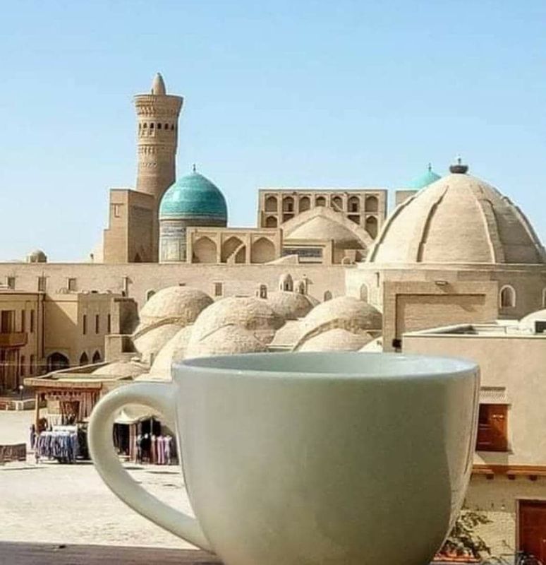 Bukhara Private Tour - a cup of coffee and golden domes of Bukhara