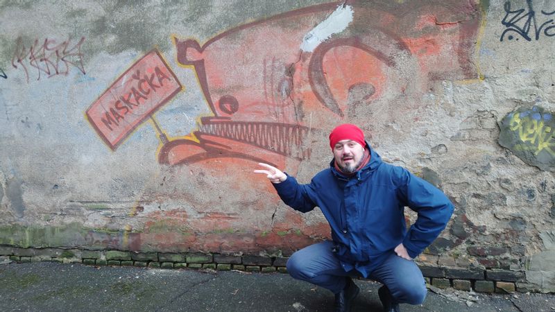 Riga Private Tour - Me at famous street art marking the entrance to Maskachka