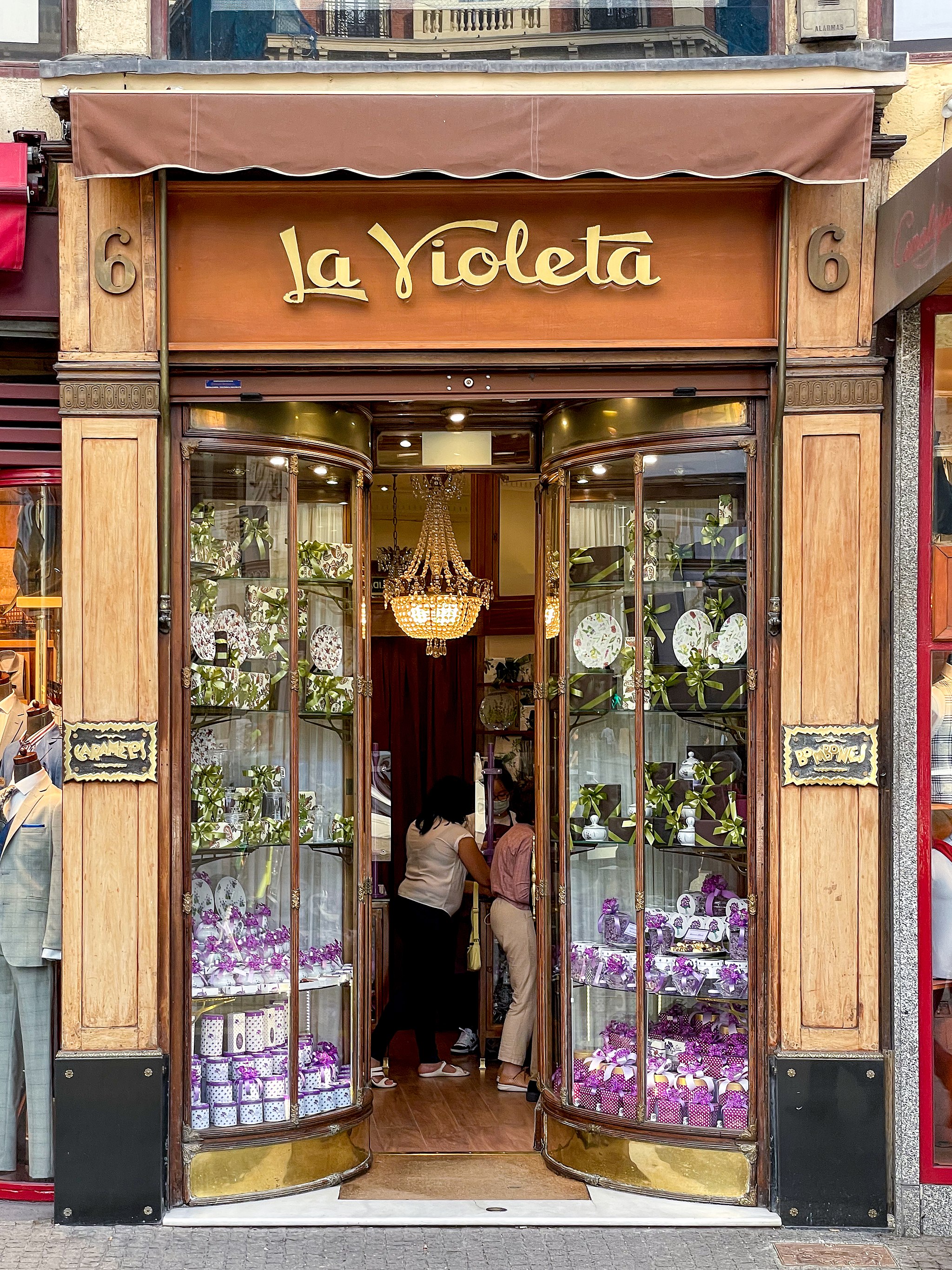 La Violeta Sweet shop entrance in Madrid 
