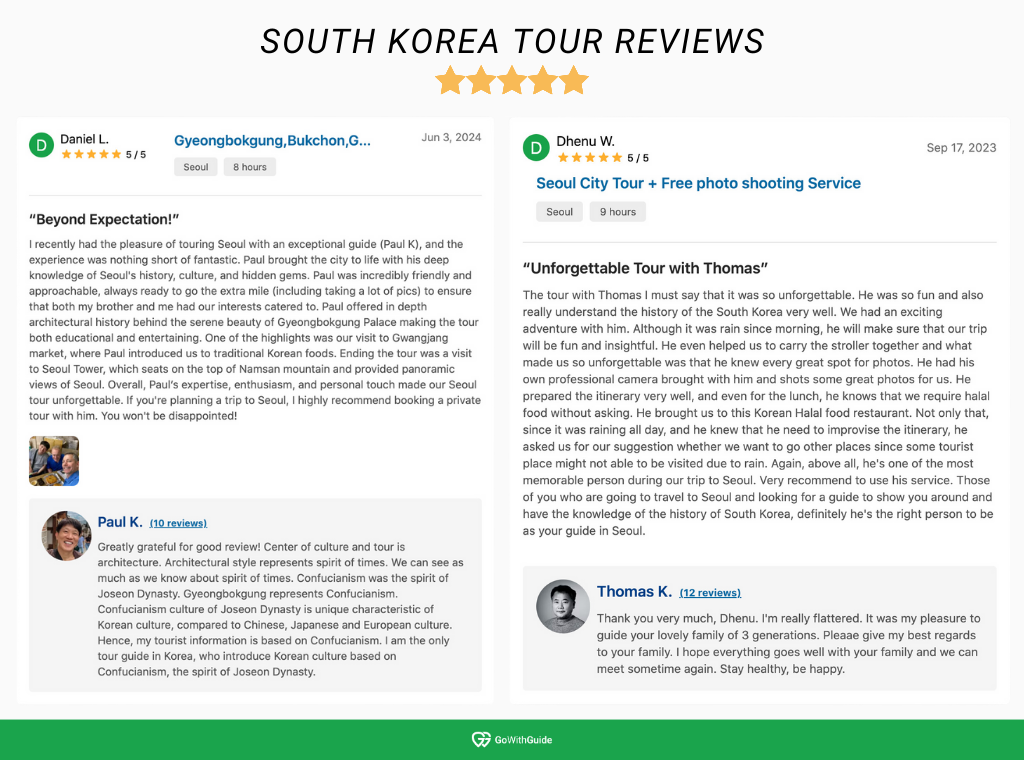 Good reviews of South Korea tours taken with GoWithGuide